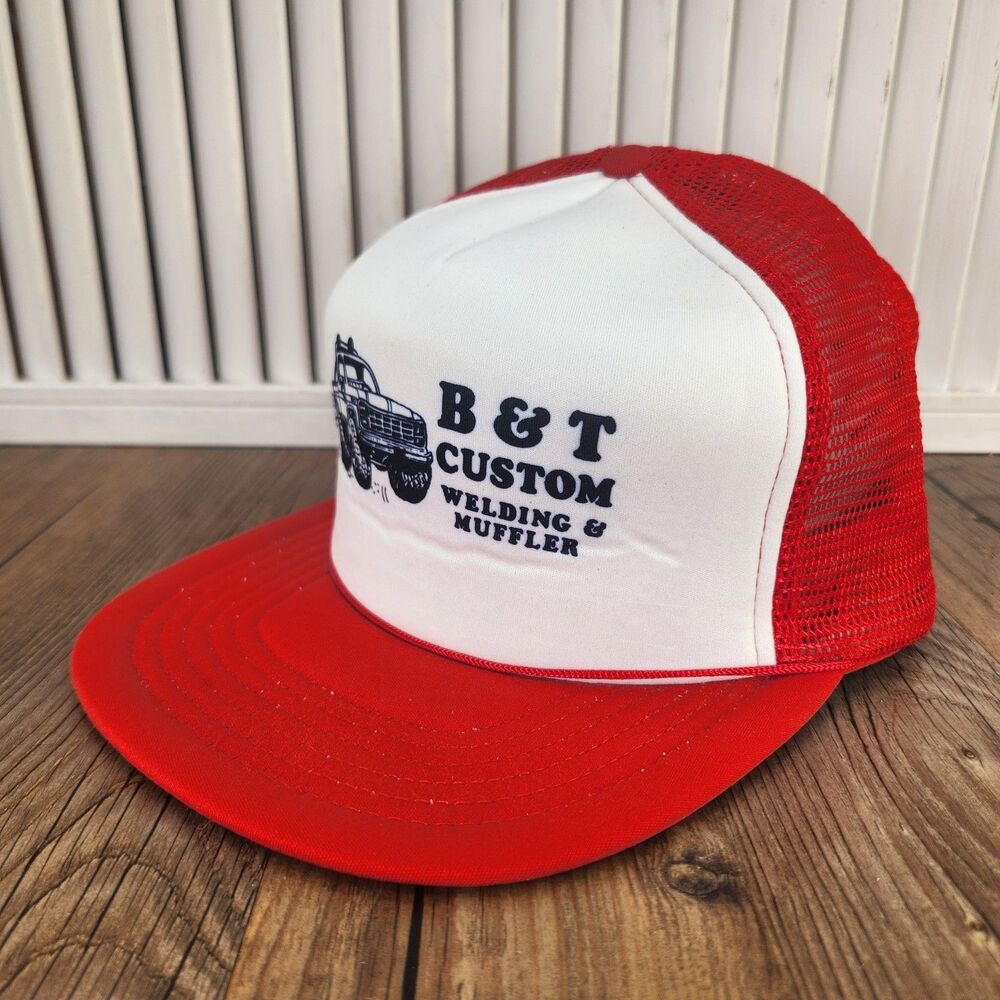 VTG B & T Custom Welding & Muffler Trucker Hat Red White Snapback Sportsland Cap